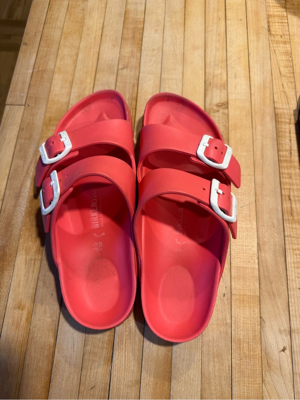 Birkenstock Two-Buckle Slide Sandals in Coral Pink